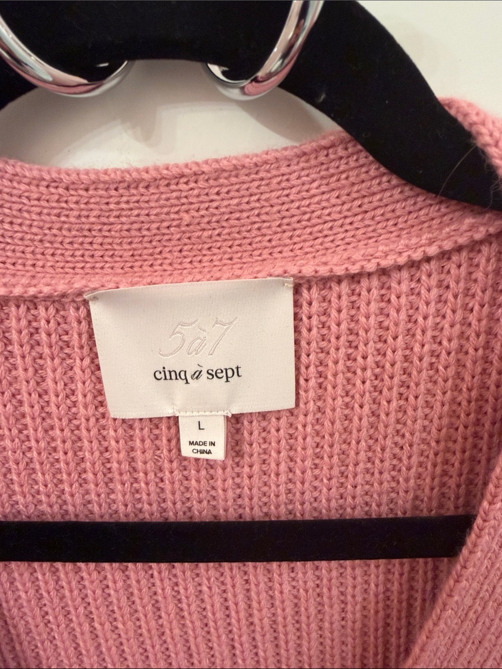 Cinq a Sept 5 7 mauve pink cardigan sweater with jeweled buttons large - Picture 2 of 5